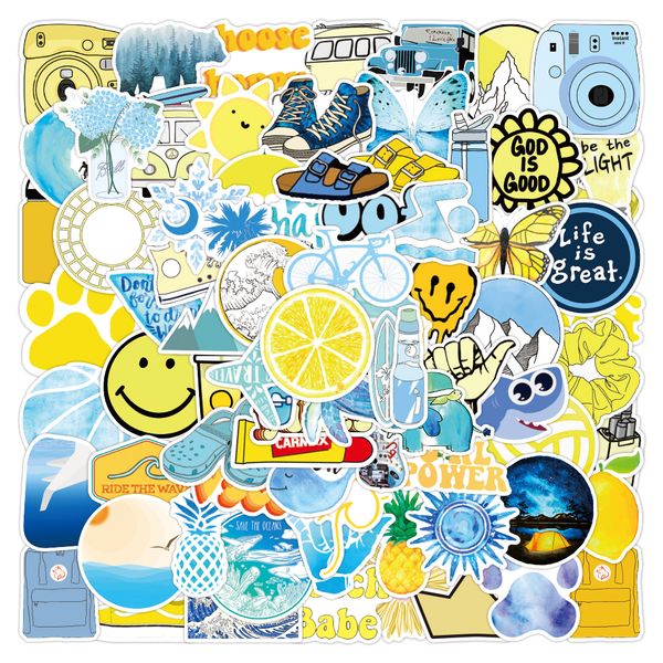 

100pcs vsco blue yellow mix waterproof cute stickers pack for diy luggage lapnotebook skateboard car fridge water bottle