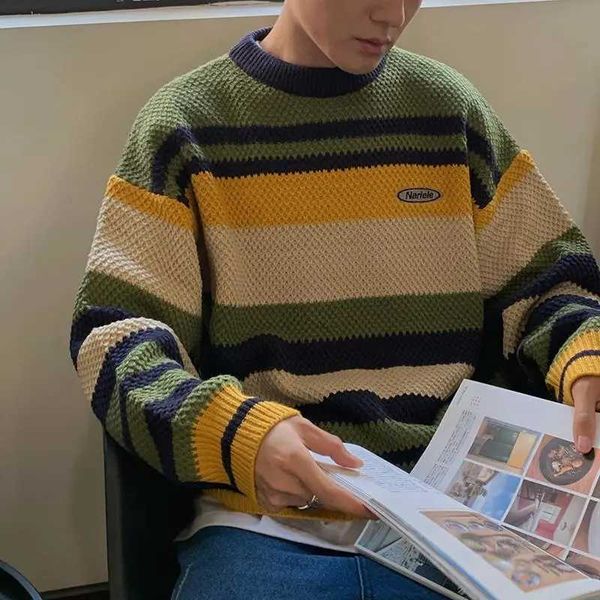 

men's sweaters vintage o ne striped sweater men cloes harajuku korean loose knitted pullover autumn new japanese sueter homme s g22101, White;black