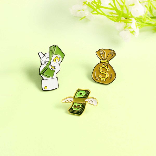 

put brooch cartoon fashion badge wings dollars full bag dollars creative design, Gray
