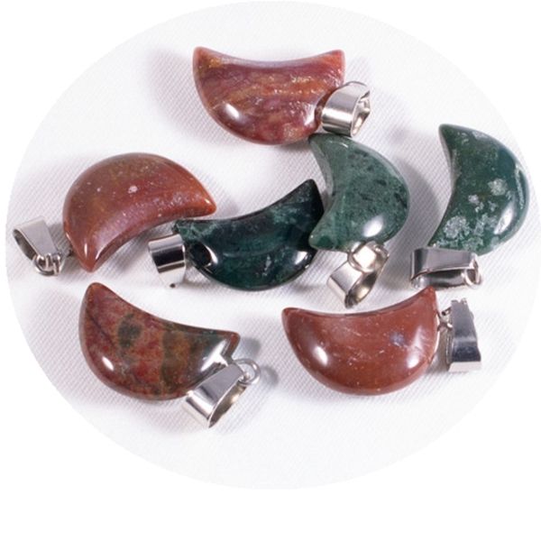 

natural stone crystal moon pendant necklaces for women raw stones crystals gemstone fancy jasper necklace pendants jewelry, Silver