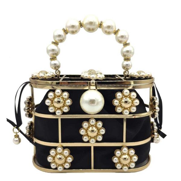 

evening bag boutique de fgg pearl handle black bucket women flower s bridal chain shoulder wedding purses and handbags q1117