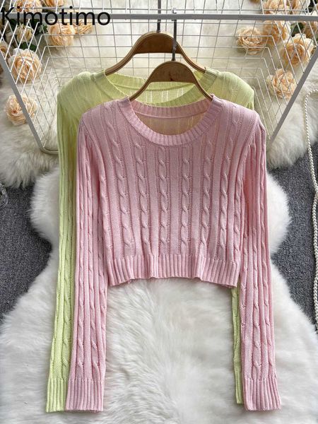 

women's sweaters kimotimo long sleeve short twist sweater women 2022 summer solid bottom pullover korean chic simple casual all match s, White;black