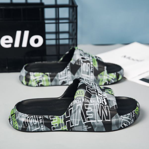 

trendy flip flops flops beach slippers letter graffiti fashion casual comfortable non-slip soft bottom slippers men women indoor and outdoor, Black