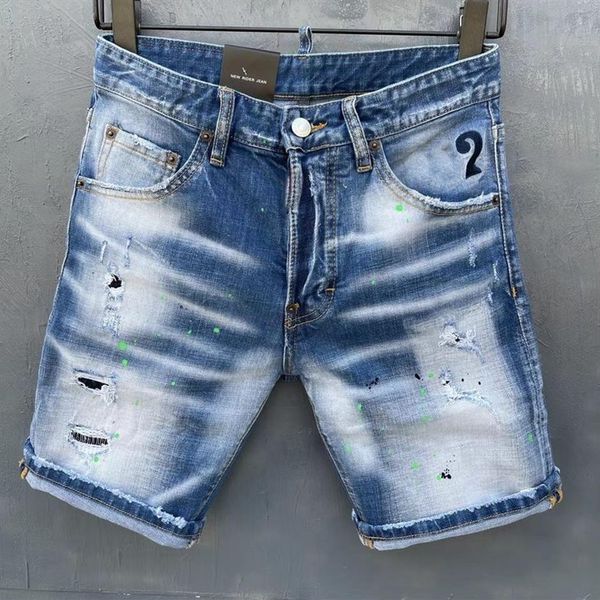 

2021 italian european and american fashion men's casual jean shorts high-grade washing pure hand grinding quality optimiza2814, Blue