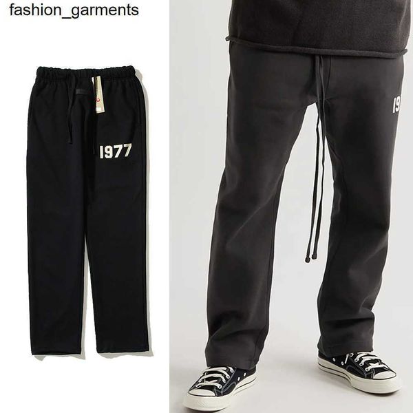 

designer essential season double track loose casual flocked wide drawstring pants, Black