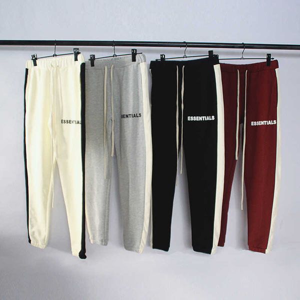 

fashion couples essentials casual pants wear of fog double line god high street trendy, Black
