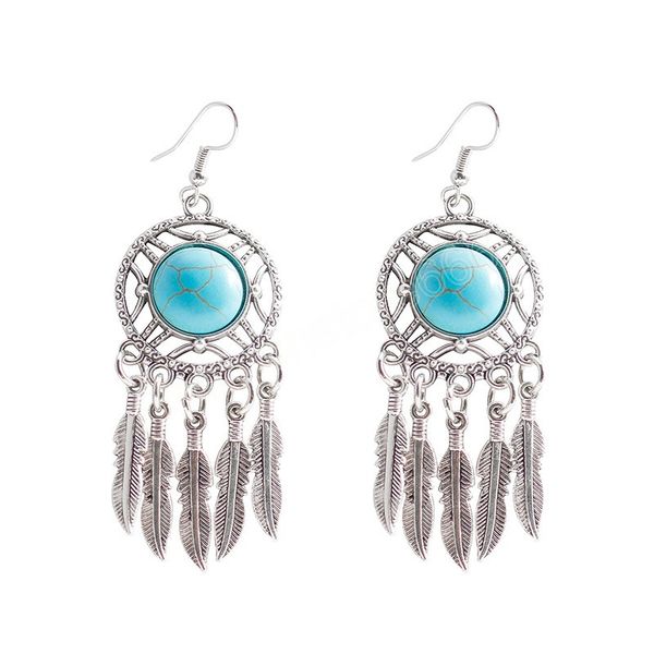 

bohemia blue stone dangle earrings for women lady vintage silver color beads earring jewelry accessories