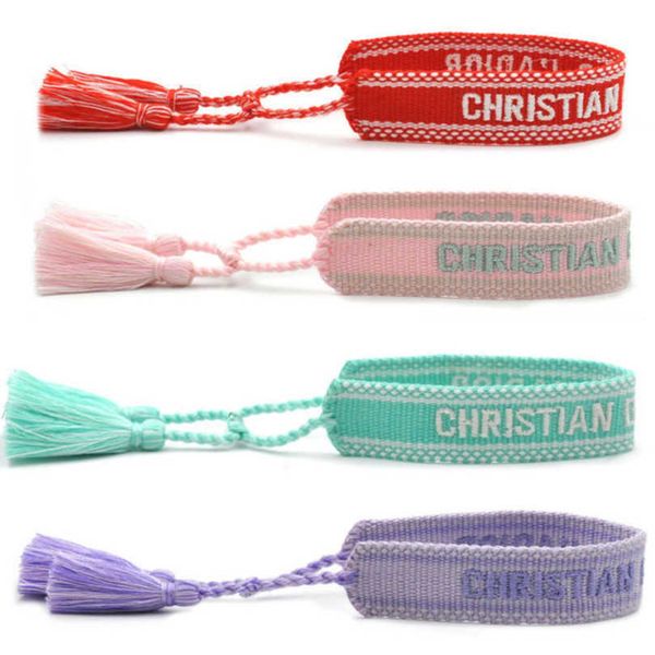 

fashion luxury women bracelets brand d designer bangle jewelry bohemian female embroidered letter hand woven tassel rope bracelet men girl f, Golden;silver