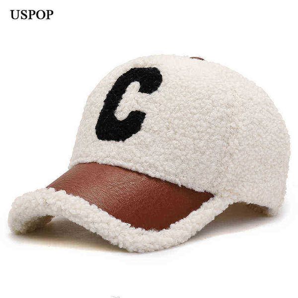 

uspop 2021 new winter caps letter embroidery lamb wool baseball cap teddy cashmere warm capss g221018, Blue;gray