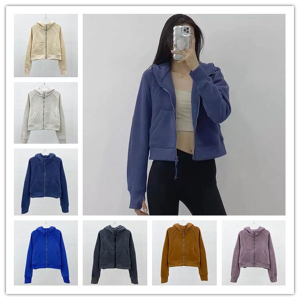 

yoga outfits lu-98 women brushed full zip hoodie jacket sportswear hooded workout track running coat with pockets outdoor fleeces thumb hole