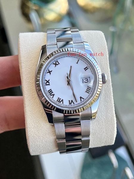 

bp men's wathc automatic movement 36mm white roman numeral dial, Slivery;brown