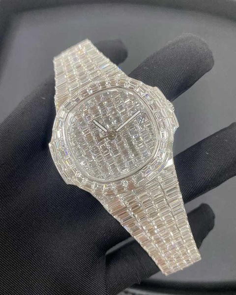 

wristwatch d5 luxury mens watch 4130 movement watch for men 3255 montre de luxe watch mosang stone iced vvs1 gia diamond watchs wristwatch m, Silver