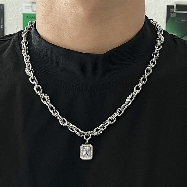 

hip hop niche double-layered necklace inlaid zircon tide brand men/women's all-match wrapped clavicle chain jewelry accessories, Silver