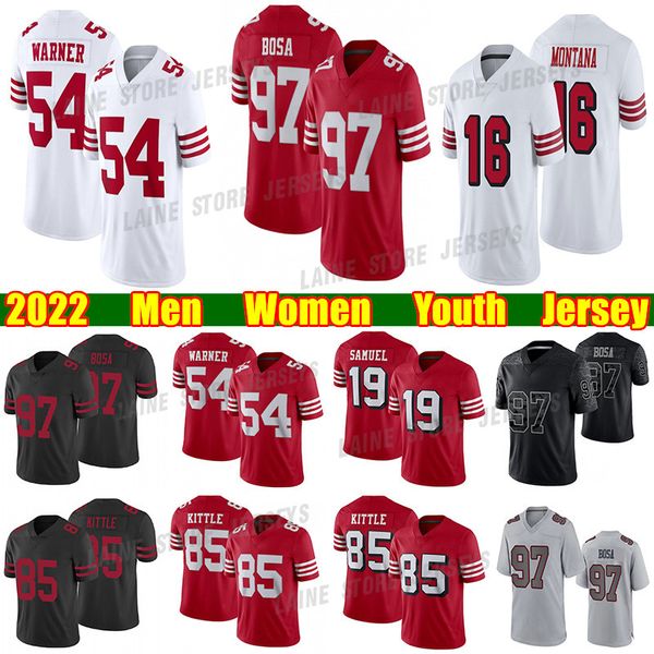

85 george kittle football jersey fred warner nick bosa trey lance deebo samuel brandon aiyuk jimmy garoppolo kyle juszczyk trent williams de, Black;red