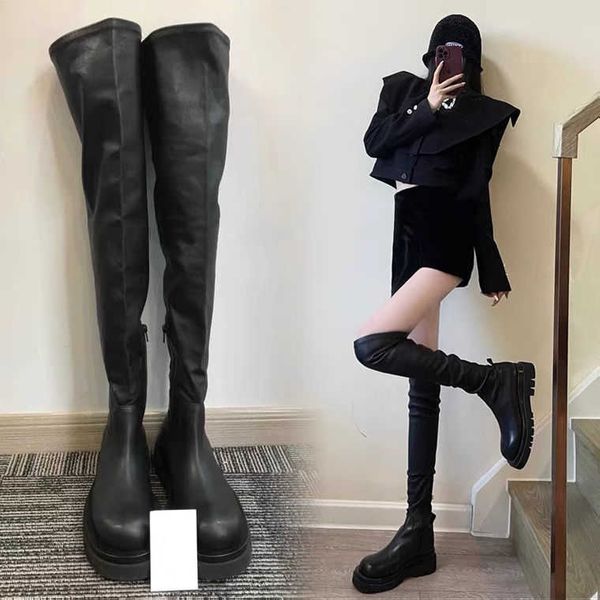

designer boots fashion brand bottega autumn winter long boot women thick soled over knee elastic booties trend, Black