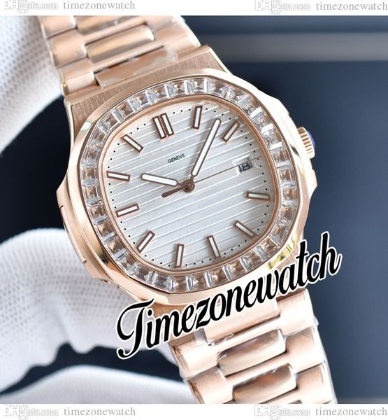 

40mm nautilus 5711/1300a a2813 automatic mens watch 5711 white texture dial rose gold steel bracelet big diamond bezel sport watches timezon, Slivery;brown