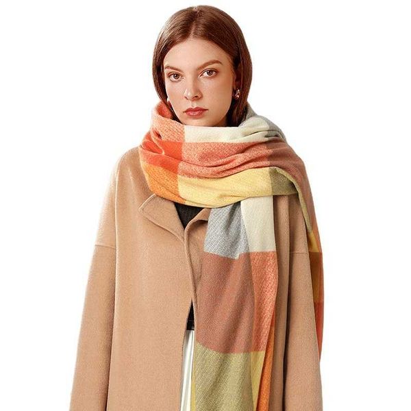 

scarves btella plaid british style winter cashmere scarf lattice dign warm with fringed pashmina shawl for women, Blue;gray