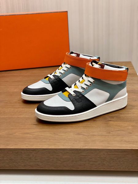 

wholesale tyle men sneakers shoes orange rubber sole trainers goatskin leather high trainer epsom man heritage skateboard walking