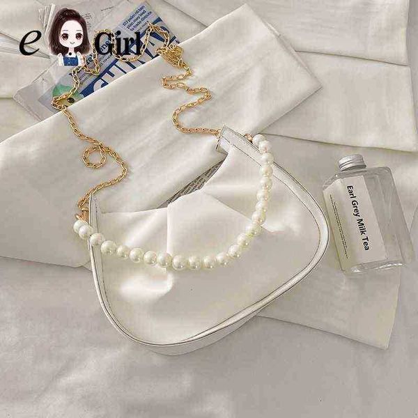 

evening bag french luxury leather women's 2022 messenger summer pearl chain portable armpit women handbag dumpling shoulder s y220720
