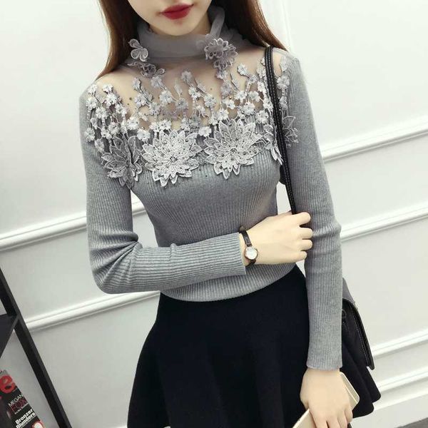 

women's sweaters 2022 autumn winter women sweater turtleneck lace flower long sleeves pullovers knitted sweaters elegant jumper pull fe, White;black