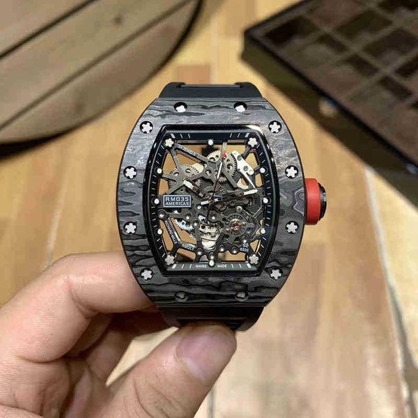 

luxury mens mechanics watch richa rm wristwatch wine barrel mill rm035 series 2824 automatic carbon fiber black tape men's