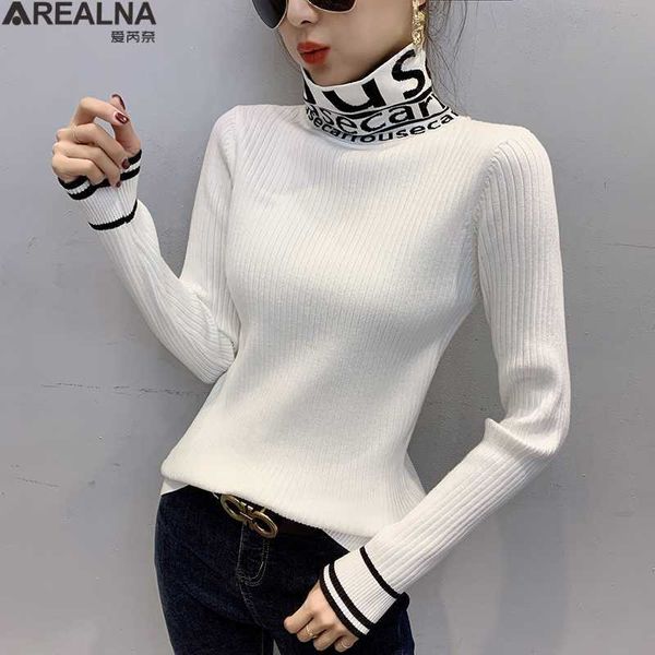 

women's sweaters turtleneck long sleeve letter woman sweaters tight pullover women slim knitted pull femme hiver autumn winter clothes, White;black