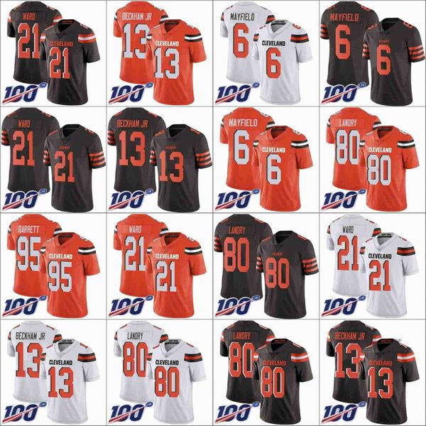 

jersey cleveland''browns''men #13 odell beckham jr 21 denzel ward 6 baker mayfield 80 jarvis landry 100th limited jersey, Black