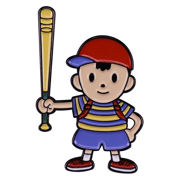 

baseball boy ness badge rpg games earthbound enamel anime brooch pin, Blue