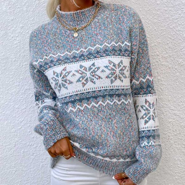 

women's sweaters turtleneck snowflake knitted loose women's sweater 2022 winter fashion warm pullover sweater casual women's, White;black