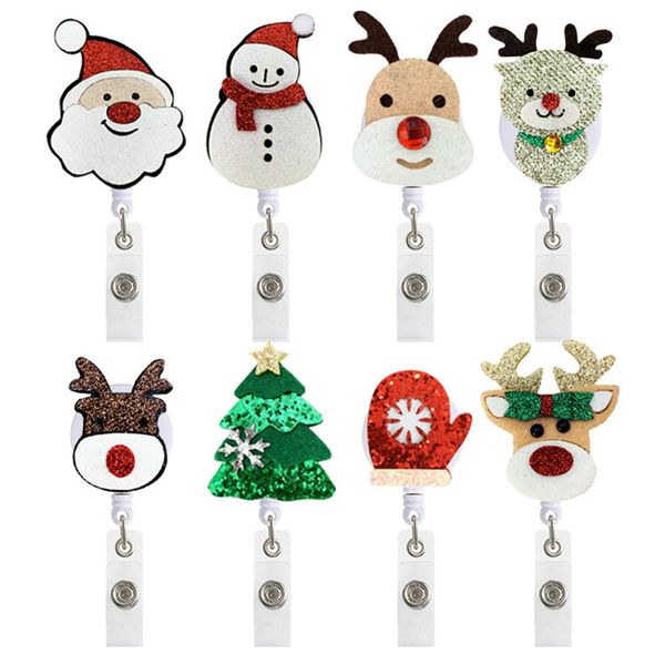 

10 pcs/lot custom key ring nursing accessories christmas tree elk snowman retractable holiday id badge holder reel for nurse gift, Slivery;golden