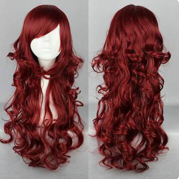 

popular anime dark red harajuku style super cute l wave curly wig cos wig, Black