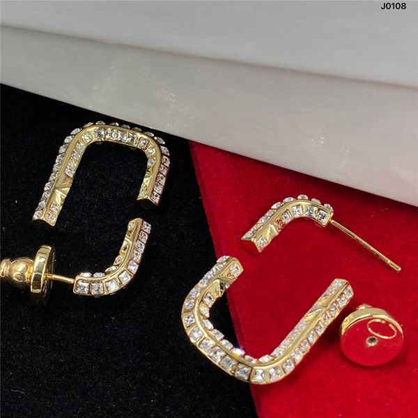 

shiny diamond large pendant earrings charm rhinestone eardrops women party show studs evening date jewelry with box christmas gifts, Golden