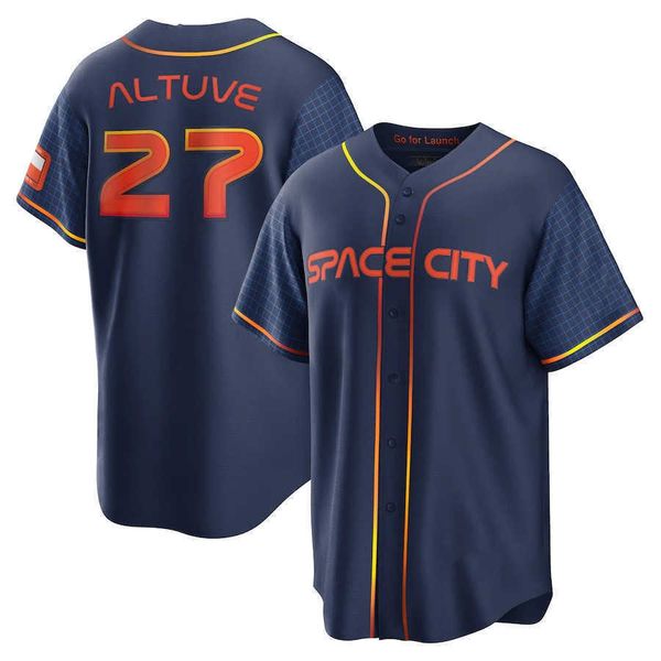 

2022 city baseball jerseys jose altuve space city jersey blank no name navy white orange gray color button up men size s-xxxl stitched, Blue;black