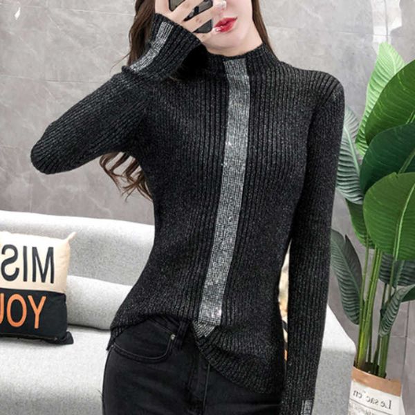 

women's sweaters #3804 shiny diamonds women sweaters and pullovers turtleneck knitwear sweater casual tight knitted ladies black green, White;black