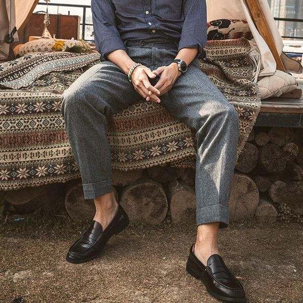 

men's pants red british woolen gurkha formal retro casual trousers gray, Black