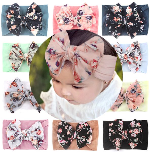 

12 color children's printed bow headbands party favor soft nylon hair band baby hair accessories, Slivery;white
