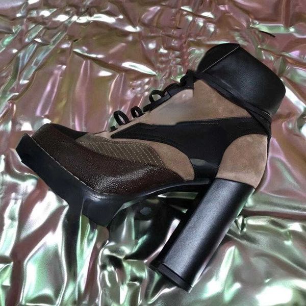 

brand boots martin boots women shoes autumn winter coarse heel 100% real leather zipper letter lace up fashion -high heeled, Black