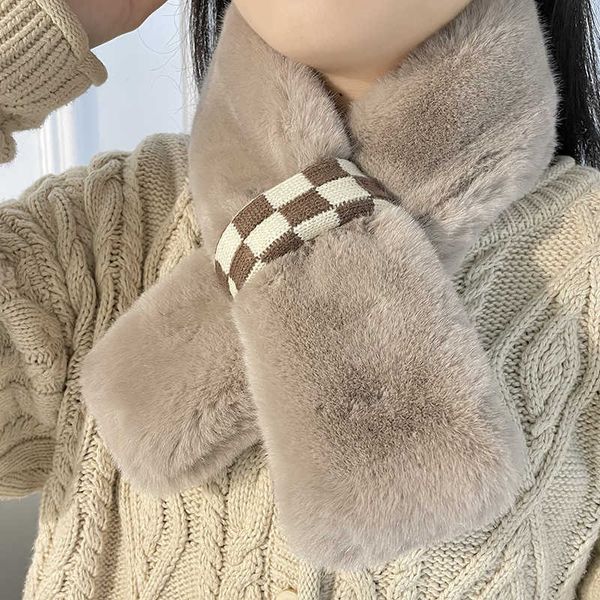 

scarves solid color plush girl scarf new creative checkerboard cross warm scarf, Blue;gray