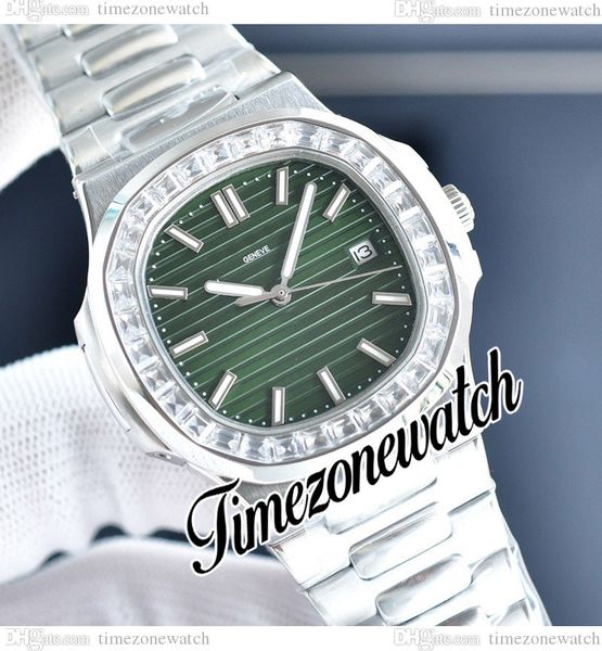 

40mm nautilus 5711/1300a-001 a2813 automatic mens watch 5711 green texture dial stainless steel bracelet big diamond bezel sport watches tim, Slivery;brown