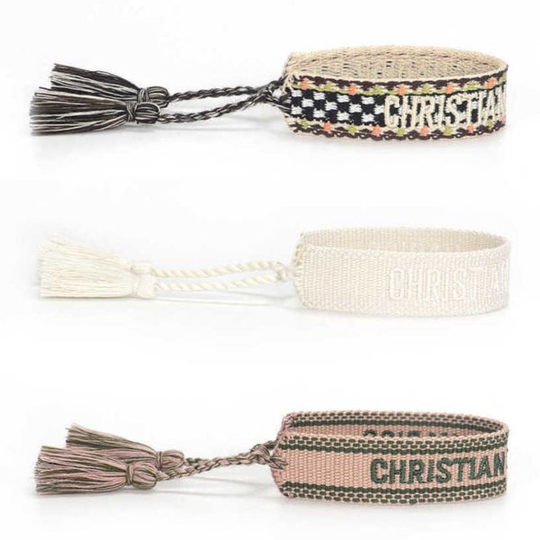 

fashion women's luxury bracelets d brand designer bangle embroidery wrist rope bohemia tassel hand woven bracelet men's girl simpl, Golden;silver