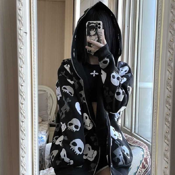 

women's hoodies sweatshirts gothic skull print sweatshirt women's hoodie womens y2k casual wear harajuku vintage winter clothes wo, Black
