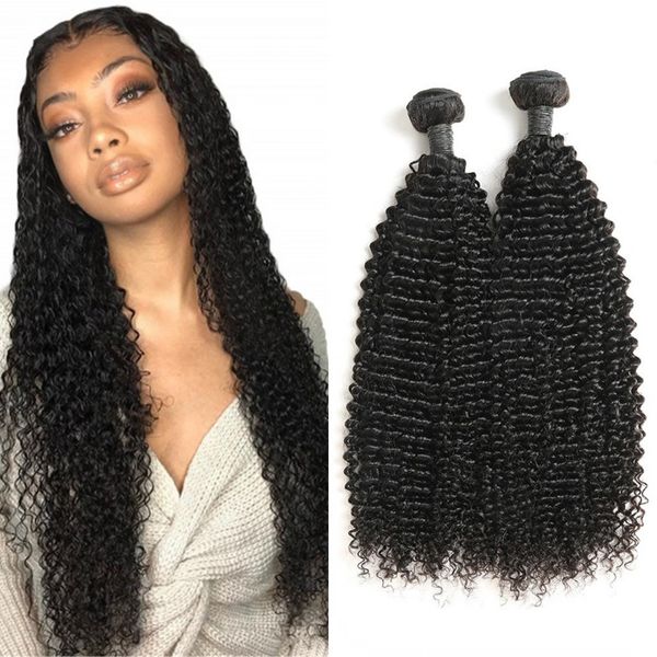 

brazilian human hair kinky curly bundles natural color 2 pcs remy hair weave extensions for women, Black