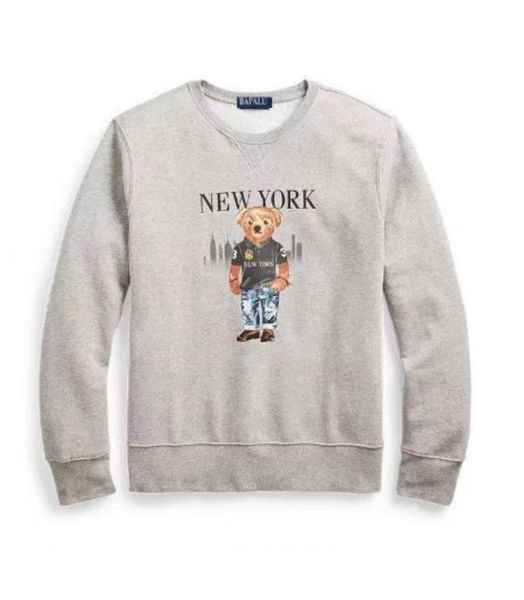 

wholesale 2030 autumn and winter new hoodie europe and america men's long sleeve bear casual color contrast cotton large embroidery fas, Black