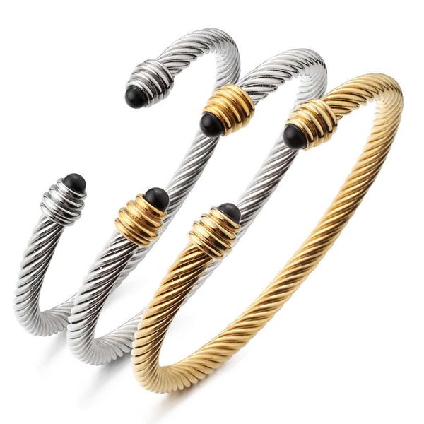 

new retro adjustable stainless steel twist bangles for women does not fade colorful zircon ball party halloween jewelry gifts s63, Black