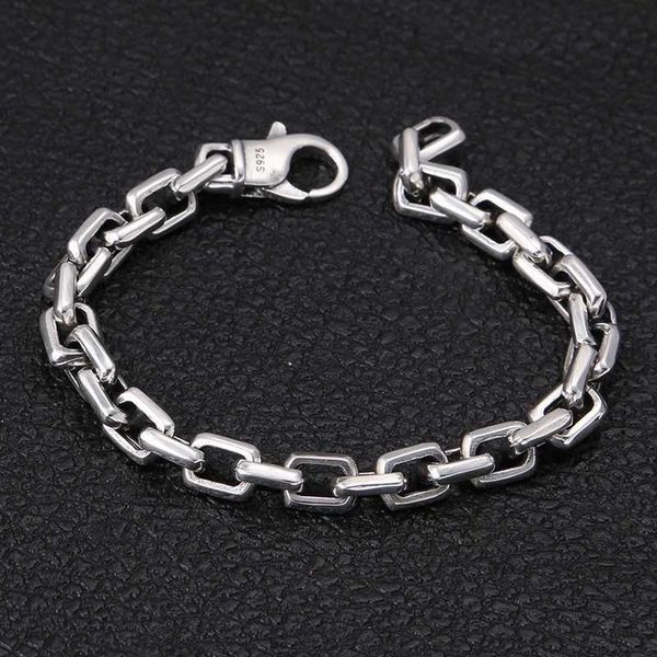 

925 sterling silver lnterlocking square bracelet chain for women man fashion charm wedding engagement party jewelry 009, Black