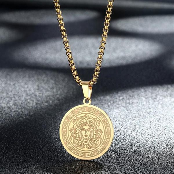 

pendant necklaces exquisite mythical medusa necklace women men ancient greek symbol jewelry stainless steel pagan gift239f, Silver