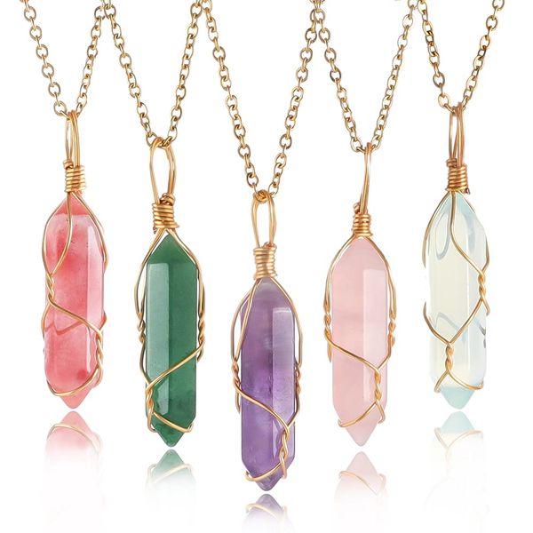 

pendant necklaces natural hexagonal crystal necklace reiki healing chakra carnelian crystals wire wrapped gemstone quartz stone pend amtzi, Silver
