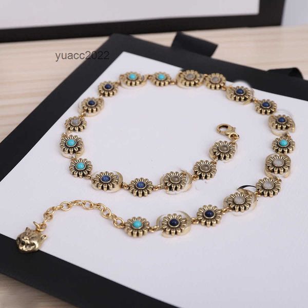 

chokers new designed choker vintage turquoise daisy double letters chain women's bracelet ladies fashion flower necklace designer jewel, Golden;silver