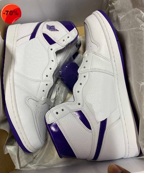 

2022 authentic 1 og wmns court purple man basketball shoes cd0461-151 white purple sport sneakers with original box, Black