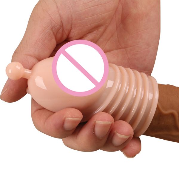 

costume accessories adults intimate goods lengthen reusable enlargement condoms extend g point ring male penis extension sleeves toys produc, Silver